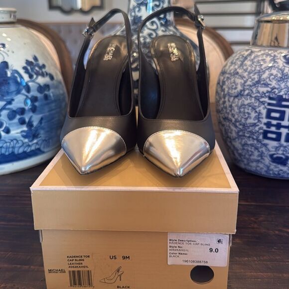 NWT Michael Kors Black and Silver Slingback Heels size 9 - Picture 4 of 6
